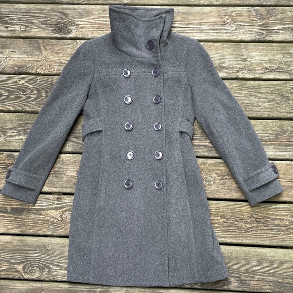 Women's Coat: Aritzia Wilfred Cashmere + Wool Dark Gray Peacoat - Picture 3 of 16